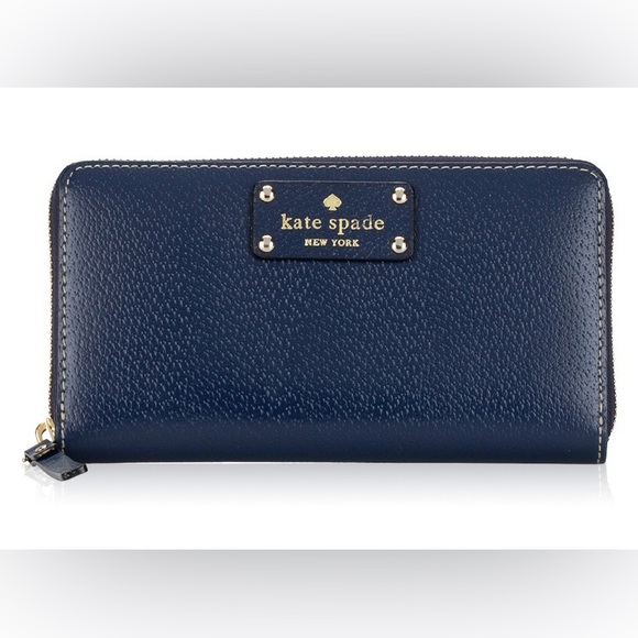 Kate Spade Neda Wellesley Pebbled Leather Zip Around Wallet - Holiday Blue -EUC - Picture 2 of 15